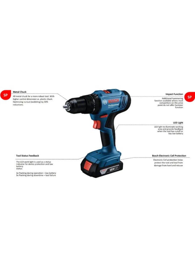 BOSCH 18V Cordless Drill Driver with Accessories Black and Blue 23.6 x 7.4 x 20.7 cm JE0 601 9K9 1L1.B - Image 5